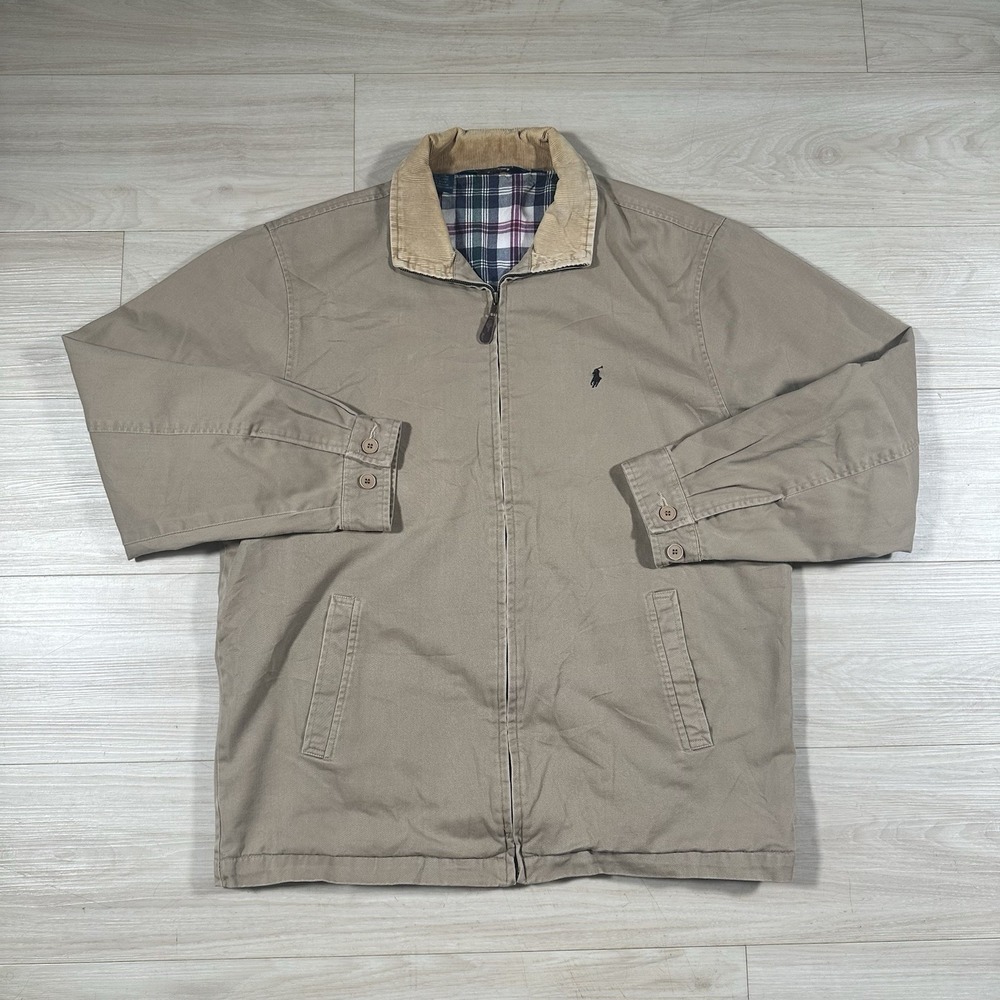 Vintage Polo Ralph Lauren Flannel Lined Corduroy Collar Harrington Jacket XL